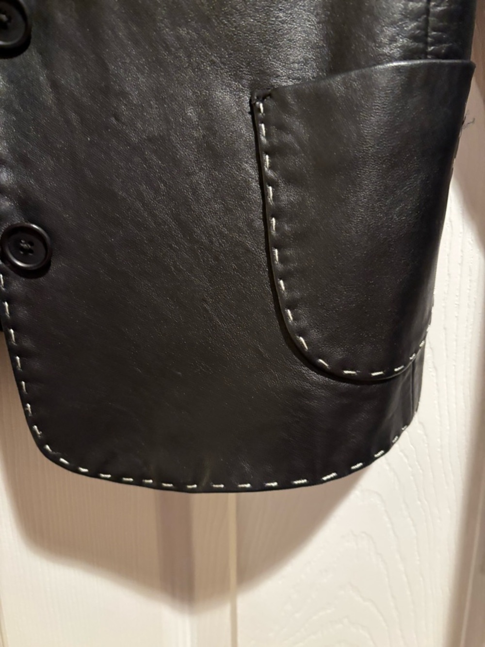 Black Leather Topstitched Jacket/Blazer - Picture 9 of 14